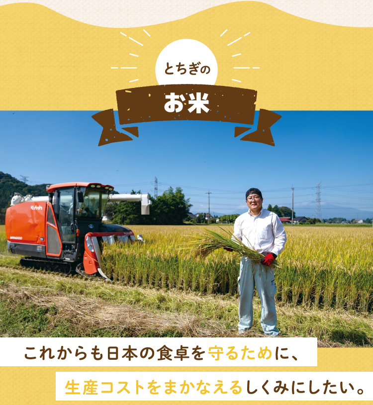 とちぎのお米｜これからも日本の食卓を守るために、生産コストをまかなえるしくみにしたい。